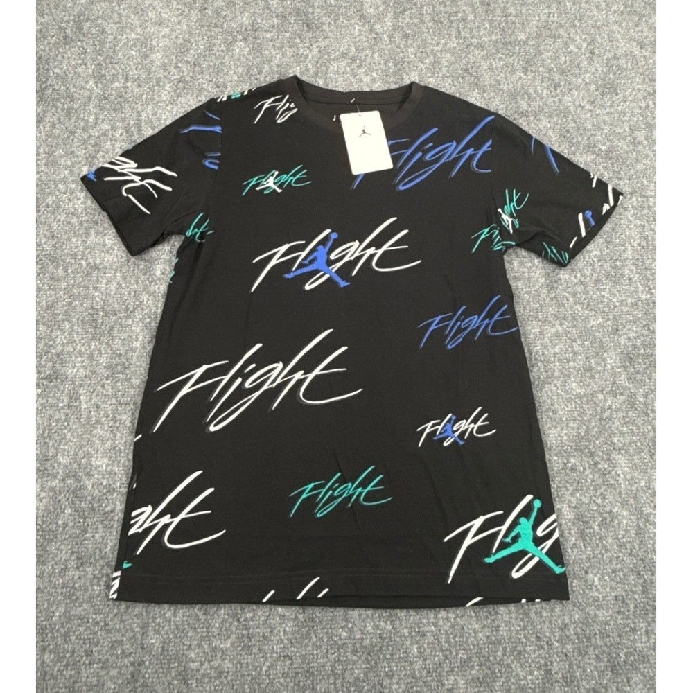 Jordan Boys Large 12-13 Years Black Flight Script All Over Print T-Shirt NWT